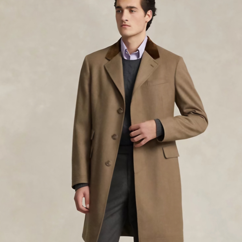 POLO By RALPH LAUREN Velvet-Collar Wool Covert Topcoat 44 R
